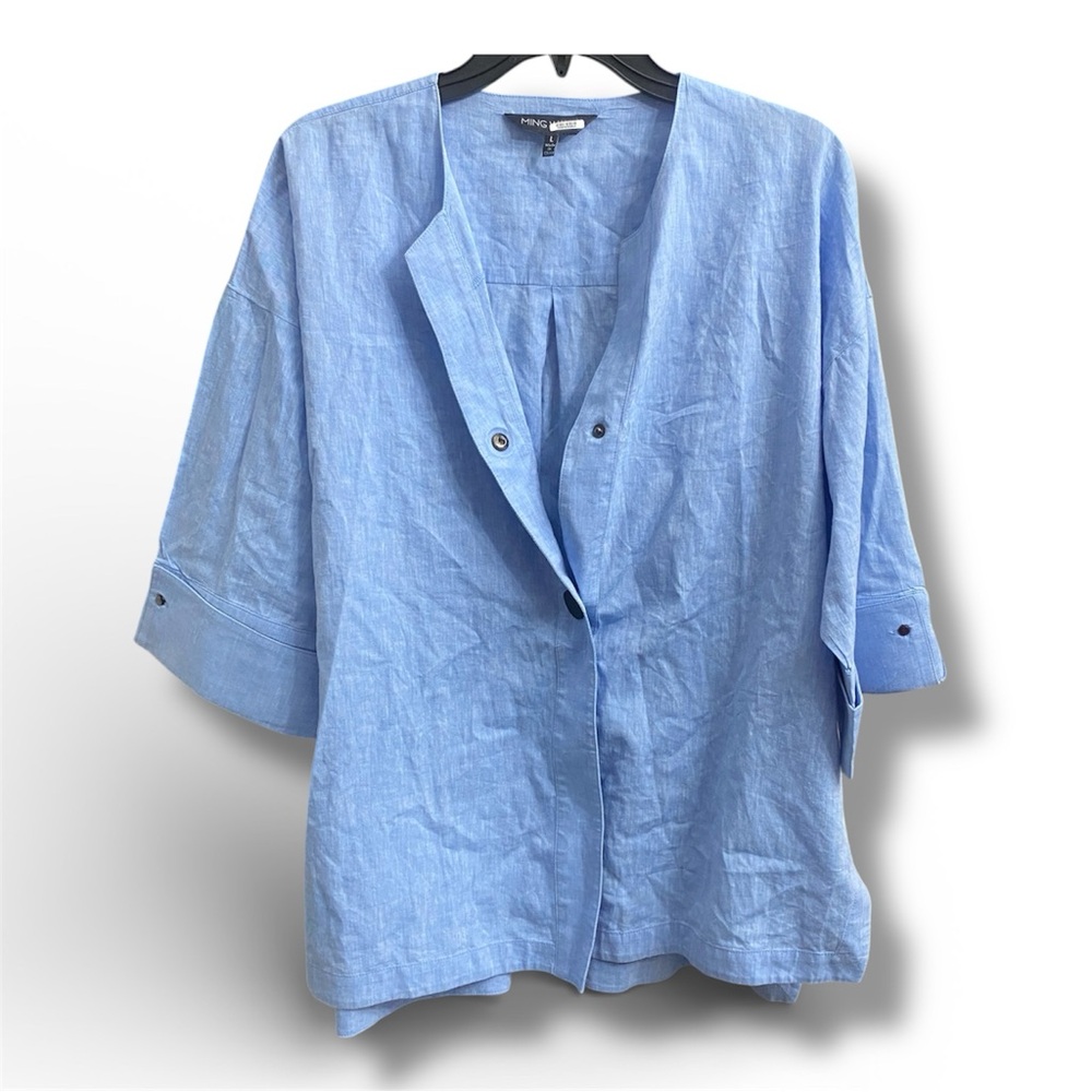 Ming Wang Linen Blend Jacket ✿ Coastal Chic Lightweight Blue Layer L